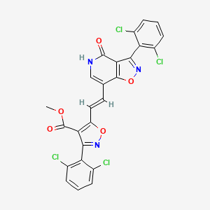 molecular formula C25H13Cl4N3O5 B2970500 Methyl 3-(2,6-dichlorophenyl)-5-(2-(3-(2,6-dichlorophenyl)-4-hydroxyisoxazolo[4,5-c]pyridin-7-yl)vinyl)-4-isoxazolecarboxylate CAS No. 338773-07-2
