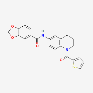 molecular formula C22H18N2O4S B2970511 N-[1-(thiophene-2-carbonyl)-1,2,3,4-tetrahydroquinolin-6-yl]-2H-1,3-benzodioxole-5-carboxamide CAS No. 946245-91-6