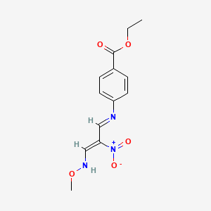 molecular formula C13H15N3O5 B2970526 ethyl 4-{[(1E,3E)-3-(methoxyimino)-2-nitroprop-1-en-1-yl]amino}benzoate CAS No. 338422-90-5