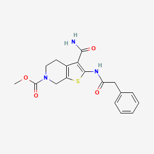 molecular formula C18H19N3O4S B2970543 methyl 3-carbamoyl-2-(2-phenylacetamido)-4,5-dihydrothieno[2,3-c]pyridine-6(7H)-carboxylate CAS No. 886953-57-7