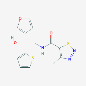 molecular formula C14H13N3O3S2 B2970559 N-(2-(furan-3-yl)-2-hydroxy-2-(thiophen-2-yl)ethyl)-4-methyl-1,2,3-thiadiazole-5-carboxamide CAS No. 2034486-95-6