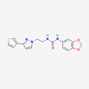 molecular formula C17H16N4O3S B2970570 1-(2H-1,3-benzodioxol-5-yl)-3-{2-[3-(thiophen-3-yl)-1H-pyrazol-1-yl]ethyl}urea CAS No. 2034283-14-0