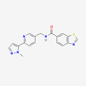 molecular formula C18H15N5OS B2970717 N-((6-(1-methyl-1H-pyrazol-5-yl)pyridin-3-yl)methyl)benzo[d]thiazole-6-carboxamide CAS No. 2034369-25-8