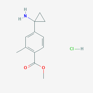 molecular formula C12H16ClNO2 B2970732 methyl4-(1-aminocyclopropyl)-2-methylbenzoatehydrochloride CAS No. 2361636-09-9