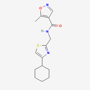molecular formula C15H19N3O2S B2970958 N-[(4-cyclohexyl-1,3-thiazol-2-yl)methyl]-5-methyl-1,2-oxazole-4-carboxamide CAS No. 2034240-17-8