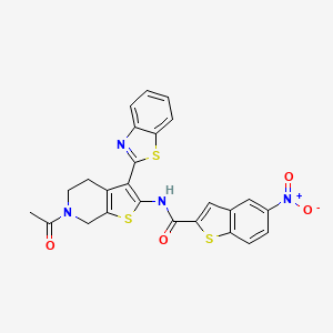molecular formula C25H18N4O4S3 B2971004 N-[6-acetyl-3-(1,3-benzothiazol-2-yl)-4H,5H,6H,7H-thieno[2,3-c]pyridin-2-yl]-5-nitro-1-benzothiophene-2-carboxamide CAS No. 864859-65-4