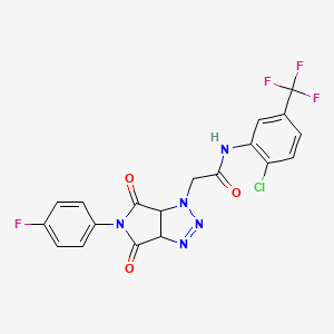 molecular formula C19H12ClF4N5O3 B2971030 N-[2-chloro-5-(trifluoromethyl)phenyl]-2-[5-(4-fluorophenyl)-4,6-dioxo-1H,3aH,4H,5H,6H,6aH-pyrrolo[3,4-d][1,2,3]triazol-1-yl]acetamide CAS No. 1053077-15-8