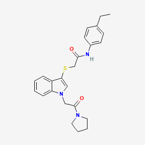 molecular formula C24H27N3O2S B2971035 N-(4-ethylphenyl)-2-({1-[2-oxo-2-(pyrrolidin-1-yl)ethyl]-1H-indol-3-yl}sulfanyl)acetamide CAS No. 877658-74-7