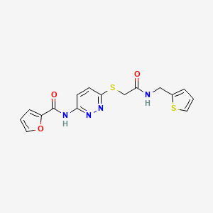 molecular formula C16H14N4O3S2 B2971059 N-(6-((2-oxo-2-((thiophen-2-ylmethyl)amino)ethyl)thio)pyridazin-3-yl)furan-2-carboxamide CAS No. 1021136-44-6