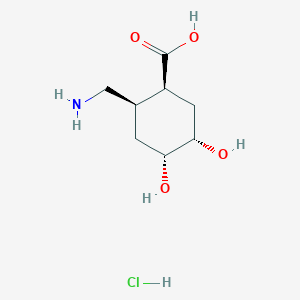 B2971139 (1S,2R,4R,5S)-2-(Aminomethyl)-4,5-dihydroxycyclohexane-1-carboxylic acid;hydrochloride CAS No. 2418597-09-6