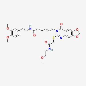 molecular formula C30H38N4O8S B2971211 N-[2-(3,4-dimethoxyphenyl)ethyl]-6-[6-({[(2-methoxyethyl)carbamoyl]methyl}sulfanyl)-8-oxo-2H,7H,8H-[1,3]dioxolo[4,5-g]quinazolin-7-yl]hexanamide CAS No. 688061-64-5