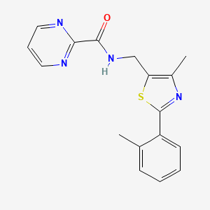 molecular formula C17H16N4OS B2971220 N-((4-methyl-2-(o-tolyl)thiazol-5-yl)methyl)pyrimidine-2-carboxamide CAS No. 1704631-20-8