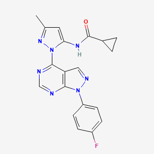 molecular formula C19H16FN7O B2971224 N-(1-(1-(4-fluorophenyl)-1H-pyrazolo[3,4-d]pyrimidin-4-yl)-3-methyl-1H-pyrazol-5-yl)cyclopropanecarboxamide CAS No. 1007027-13-5