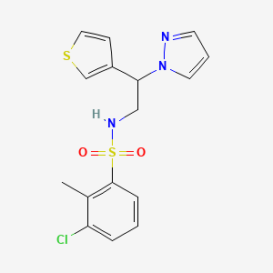 molecular formula C16H16ClN3O2S2 B2971250 3-chloro-2-methyl-N-[2-(1H-pyrazol-1-yl)-2-(thiophen-3-yl)ethyl]benzene-1-sulfonamide CAS No. 2034596-57-9