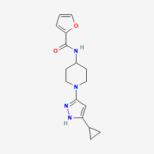 molecular formula C16H20N4O2 B2971256 N-(1-(5-cyclopropyl-1H-pyrazol-3-yl)piperidin-4-yl)furan-2-carboxamide CAS No. 2034200-65-0
