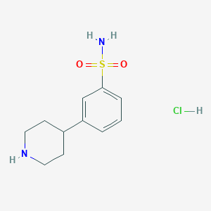 molecular formula C11H17ClN2O2S B2971280 3-(Piperidin-4-yl)benzenesulfonamide hydrochloride CAS No. 2137603-60-0