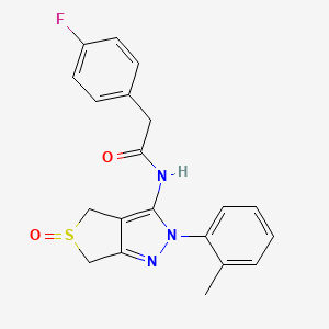 molecular formula C20H18FN3O2S B2971305 2-(4-fluorophenyl)-N-(5-oxido-2-(o-tolyl)-4,6-dihydro-2H-thieno[3,4-c]pyrazol-3-yl)acetamide CAS No. 958711-08-5