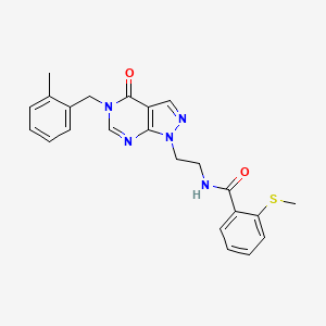 molecular formula C23H23N5O2S B2971325 N-(2-(5-(2-methylbenzyl)-4-oxo-4,5-dihydro-1H-pyrazolo[3,4-d]pyrimidin-1-yl)ethyl)-2-(methylthio)benzamide CAS No. 922016-26-0