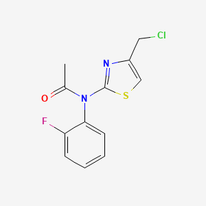 molecular formula C12H10ClFN2OS B2971332 N-[4-(chloromethyl)-1,3-thiazol-2-yl]-N-(2-fluorophenyl)acetamide CAS No. 775315-15-6