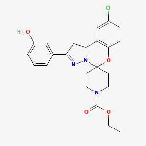 molecular formula C23H24ClN3O4 B2971342 ethyl 12'-chloro-4'-(3-hydroxyphenyl)-8'-oxa-5',6'-diazaspiro[piperidine-4,7'-tricyclo[7.4.0.0^{2,6}]tridecane]-1'(9'),4',10',12'-tetraene-1-carboxylate CAS No. 941941-00-0