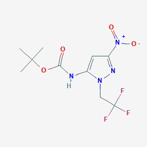 molecular formula C10H13F3N4O4 B2971369 Tert-butyl N-[5-nitro-2-(2,2,2-trifluoroethyl)pyrazol-3-yl]carbamate CAS No. 2226183-02-2