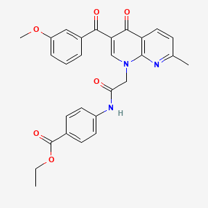 molecular formula C28H25N3O6 B2971384 Ethyl 4-{2-[3-(3-methoxybenzoyl)-7-methyl-4-oxo-1,4-dihydro-1,8-naphthyridin-1-yl]acetamido}benzoate CAS No. 894890-01-8