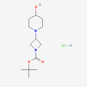 molecular formula C13H25ClN2O3 B2971413 Tert-butyl 3-(4-hydroxypiperidin-1-yl)azetidine-1-carboxylate;hydrochloride CAS No. 2490400-45-6