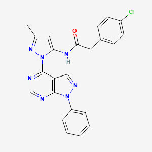 molecular formula C23H18ClN7O B2971425 2-(4-chlorophenyl)-N-(3-methyl-1-(1-phenyl-1H-pyrazolo[3,4-d]pyrimidin-4-yl)-1H-pyrazol-5-yl)acetamide CAS No. 1006000-69-6