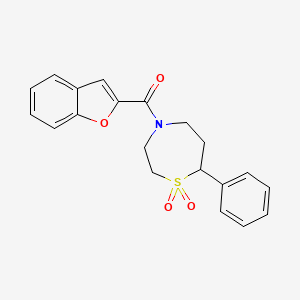 molecular formula C20H19NO4S B2971429 Benzofuran-2-yl(1,1-dioxido-7-phenyl-1,4-thiazepan-4-yl)methanone CAS No. 2034334-94-4