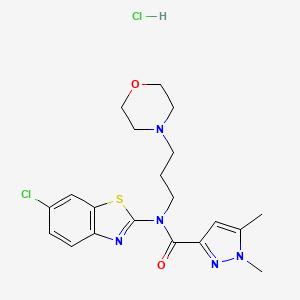 molecular formula C20H25Cl2N5O2S B2971445 N-(6-chloro-1,3-benzothiazol-2-yl)-1,5-dimethyl-N-[3-(morpholin-4-yl)propyl]-1H-pyrazole-3-carboxamide hydrochloride CAS No. 1216498-26-8