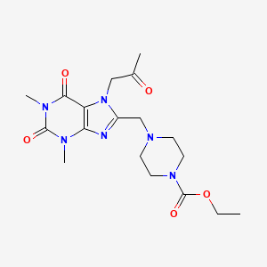 molecular formula C18H26N6O5 B2971492 Ethyl 4-[[1,3-dimethyl-2,6-dioxo-7-(2-oxopropyl)purin-8-yl]methyl]piperazine-1-carboxylate CAS No. 893944-28-0