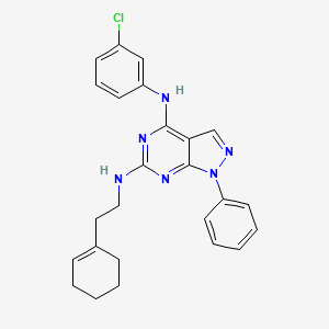 molecular formula C25H25ClN6 B2971494 N4-(3-chlorophenyl)-N6-[2-(cyclohex-1-en-1-yl)ethyl]-1-phenyl-1H-pyrazolo[3,4-d]pyrimidine-4,6-diamine CAS No. 1005294-24-5