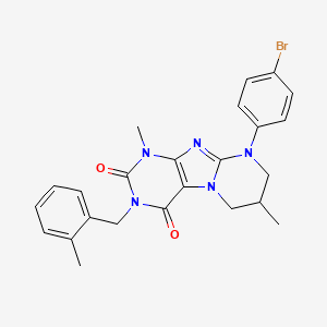 molecular formula C24H24BrN5O2 B2971495 9-(4-bromophenyl)-1,7-dimethyl-3-(2-methylbenzyl)-6,7,8,9-tetrahydropyrimido[2,1-f]purine-2,4(1H,3H)-dione CAS No. 876151-39-2