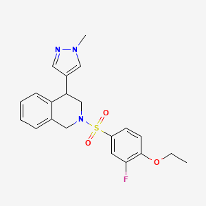 molecular formula C21H22FN3O3S B2971499 2-((4-ethoxy-3-fluorophenyl)sulfonyl)-4-(1-methyl-1H-pyrazol-4-yl)-1,2,3,4-tetrahydroisoquinoline CAS No. 2034338-71-9