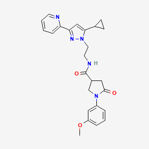 molecular formula C25H27N5O3 B2971509 N-{2-[5-cyclopropyl-3-(pyridin-2-yl)-1H-pyrazol-1-yl]ethyl}-1-(3-methoxyphenyl)-5-oxopyrrolidine-3-carboxamide CAS No. 1797085-03-0
