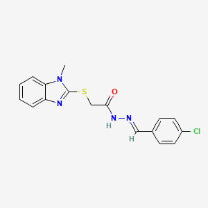 molecular formula C17H15ClN4OS B2971561 (E)-N'-(4-chlorobenzylidene)-2-((1-methyl-1H-benzo[d]imidazol-2-yl)thio)acetohydrazide CAS No. 306988-25-0