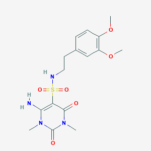 molecular formula C16H22N4O6S B2971570 6-amino-N-(3,4-dimethoxyphenethyl)-1,3-dimethyl-2,4-dioxo-1,2,3,4-tetrahydropyrimidine-5-sulfonamide CAS No. 887212-57-9
