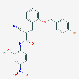 molecular formula C23H16BrN3O5 B2971575 3-{2-[(4-bromophenyl)methoxy]phenyl}-2-cyano-N-(2-hydroxy-4-nitrophenyl)prop-2-enamide CAS No. 522656-05-9