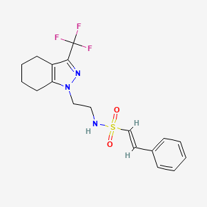 molecular formula C18H20F3N3O2S B2971762 (E)-2-phenyl-N-(2-(3-(trifluoromethyl)-4,5,6,7-tetrahydro-1H-indazol-1-yl)ethyl)ethenesulfonamide CAS No. 1798343-07-3