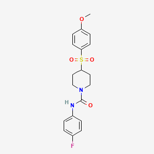 molecular formula C19H21FN2O4S B2971838 N-(4-fluorophenyl)-4-((4-methoxyphenyl)sulfonyl)piperidine-1-carboxamide CAS No. 1448064-36-5
