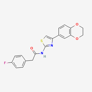 molecular formula C19H15FN2O3S B2971897 N-[4-(2,3-dihydro-1,4-benzodioxin-6-yl)-1,3-thiazol-2-yl]-2-(4-fluorophenyl)acetamide CAS No. 941896-20-4