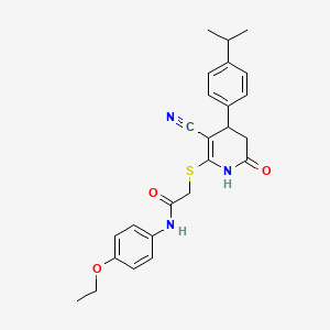 2-({3-cyano-6-oxo-4-[4-(propan-2-yl)phenyl]-1,4,5,6-tetrahydropyridin-2-yl}sulfanyl)-N-(4-ethoxyphenyl)acetamide