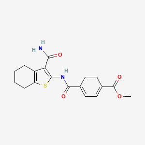 molecular formula C18H18N2O4S B2971933 Methyl 4-[(3-carbamoyl-4,5,6,7-tetrahydro-1-benzothiophen-2-yl)carbamoyl]benzoate CAS No. 477548-56-4