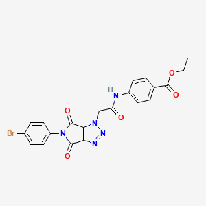 molecular formula C21H18BrN5O5 B2971943 ethyl 4-{2-[5-(4-bromophenyl)-4,6-dioxo-1H,3aH,4H,5H,6H,6aH-pyrrolo[3,4-d][1,2,3]triazol-1-yl]acetamido}benzoate CAS No. 1052554-52-5
