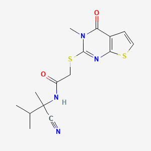 molecular formula C15H18N4O2S2 B2972086 N-(1-cyano-1,2-dimethylpropyl)-2-({3-methyl-4-oxo-3H,4H-thieno[2,3-d]pyrimidin-2-yl}sulfanyl)acetamide CAS No. 1180335-00-5