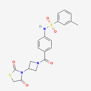molecular formula C20H19N3O5S2 B2972124 N-(4-(3-(2,4-dioxothiazolidin-3-yl)azetidine-1-carbonyl)phenyl)-3-methylbenzenesulfonamide CAS No. 2034424-42-3
