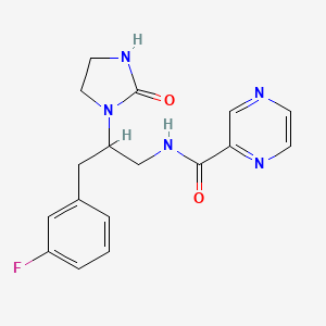 molecular formula C17H18FN5O2 B2972125 N-[3-(3-Fluorophenyl)-2-(2-oxoimidazolidin-1-YL)propyl]pyrazine-2-carboxamide CAS No. 1421496-67-4