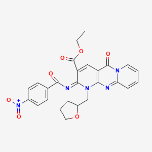 molecular formula C26H23N5O7 B2972154 ethyl 6-(4-nitrobenzoyl)imino-2-oxo-7-(oxolan-2-ylmethyl)-1,7,9-triazatricyclo[8.4.0.03,8]tetradeca-3(8),4,9,11,13-pentaene-5-carboxylate CAS No. 534580-54-6
