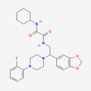molecular formula C27H33FN4O4 B2972159 N-[2-(2H-1,3-benzodioxol-5-yl)-2-[4-(2-fluorophenyl)piperazin-1-yl]ethyl]-N'-cyclohexylethanediamide CAS No. 896363-55-6