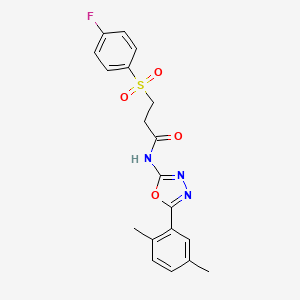 molecular formula C19H18FN3O4S B2972160 N-[5-(2,5-dimethylphenyl)-1,3,4-oxadiazol-2-yl]-3-(4-fluorobenzenesulfonyl)propanamide CAS No. 895479-10-4